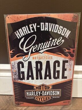 Harley-Davidson Orange, Black & Cream Garage Metal Sign